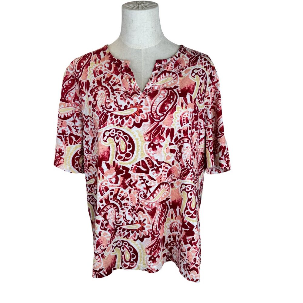 Chico's Women Top Casual Multicolor Blouse 100% Cotton Paisley Size 3